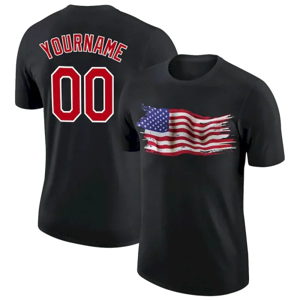 Custom Black Red-White 3D American Flag Patriotic Performance T-Shirt JVX_26482335