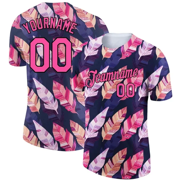 Custom Black Pink 3D Pattern Design Tropical Palm Leaf Performance T-Shirt AFR_64011462