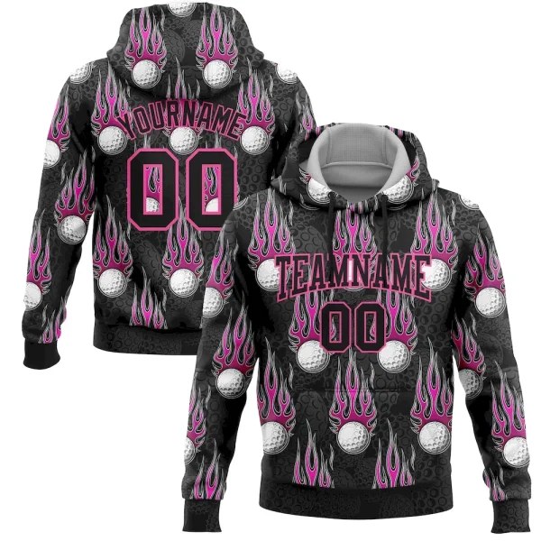 Custom Stitched Black Pink-White 3D Flame Golf Ball Sports Pullover Sweatshirt Hoodie HJQ_51037710