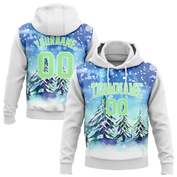 Custom Stitched White Pea Green Christmas Snowflakes 3D Sports Pullover Sweatshirt Hoodie AEY_18398847