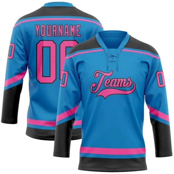 Custom Blue Pink-Black Hockey Lace Neck Jersey MRZ_10310982