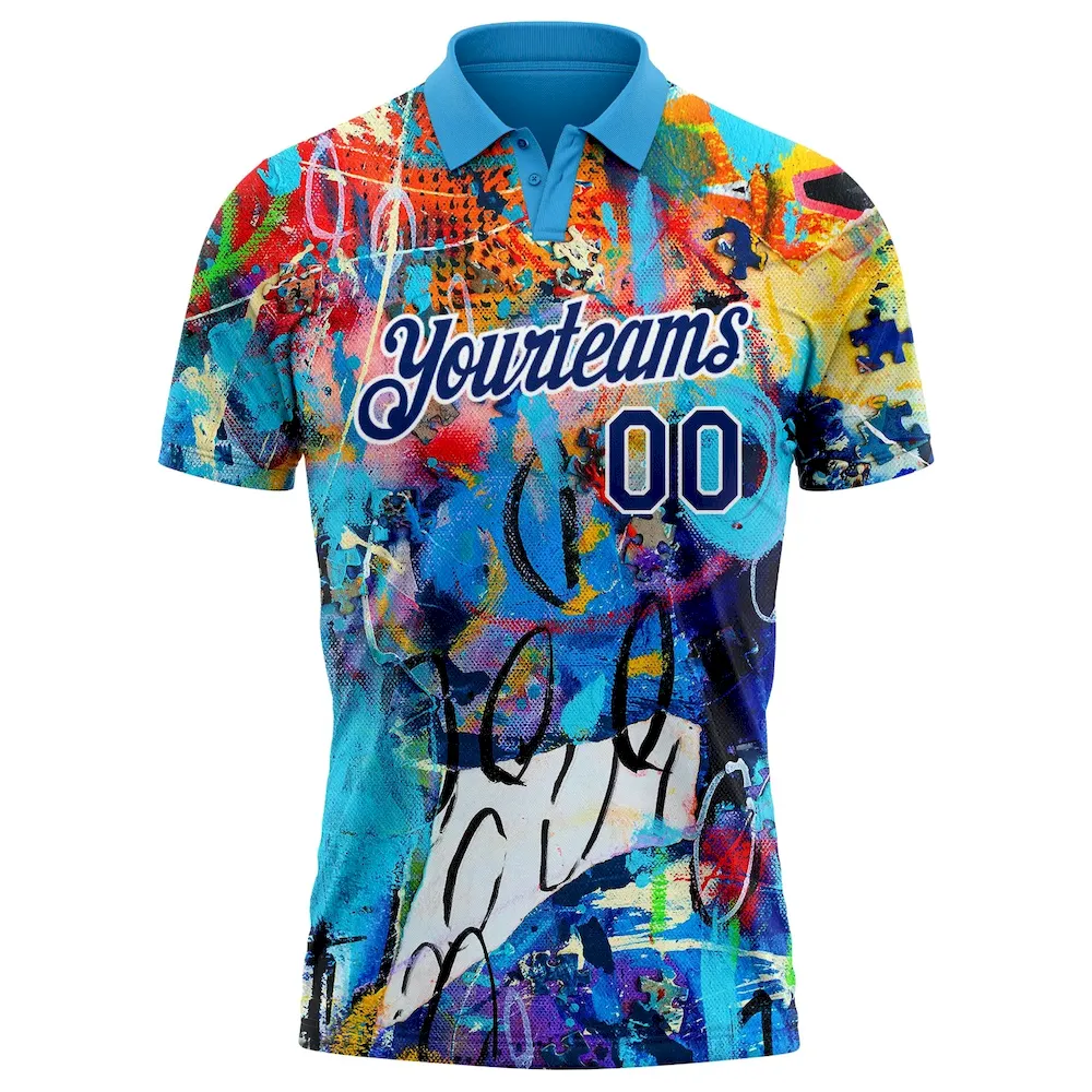 Custom Graffiti Pattern Royal-White 3D Performance Golf Polo Shirt EJO_53570879 - 图片 2