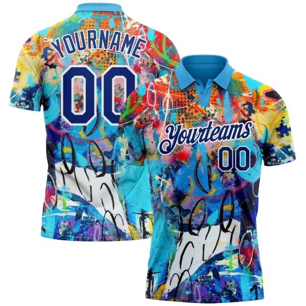 Custom Graffiti Pattern Royal-White 3D Performance Golf Polo Shirt EJO_53570879