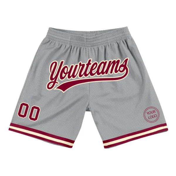 Custom Gray Maroon-Cream Authentic Throwback Basketball Shorts IMV_60795395