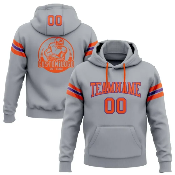 Custom Stitched Gray Orange-Purple Football Pullover Sweatshirt Hoodie HOQ_89154897
