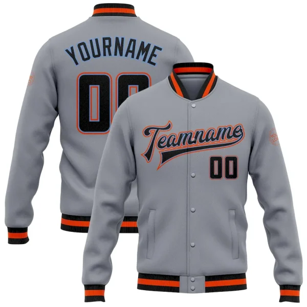 Custom Gray Black Powder Blue-Orange Bomber Full-Snap Varsity Letterman Jacket FMZ_96939989