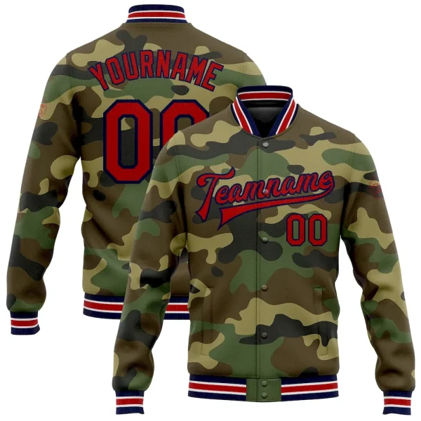 Custom Camo Red-Navy Bomber Full-Snap Varsity Letterman Salute To Service Jacket IPR_80065964