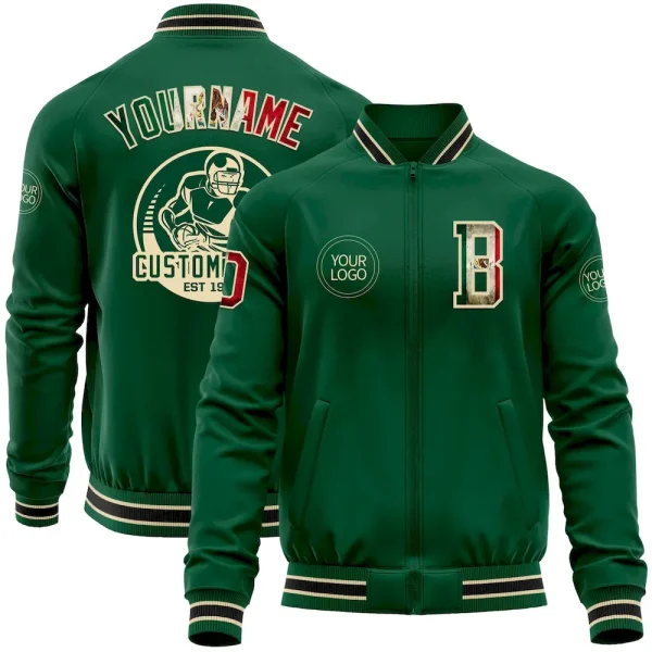 Custom Kelly Green Vintage Mexican Flag Cream-Black Bomber Varsity Letterman Zipper Jacket NSZ_70024246
