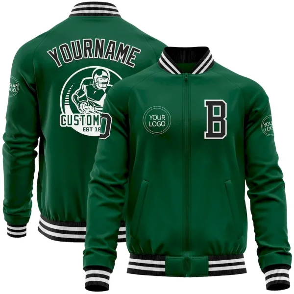Custom Kelly Green Black-White Bomber Varsity Letterman Zipper Jacket GMV_94673342