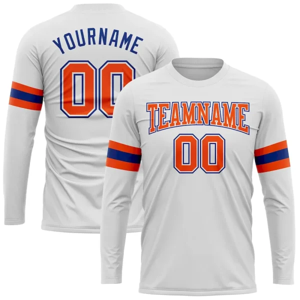Custom White Orange-Royal Long Sleeve Performance T-Shirt DMP_78189417