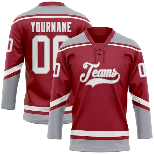 Custom Maroon White-Gray Hockey Lace Neck Jersey EJN_91460367