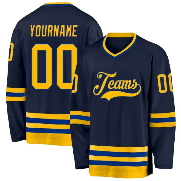 Custom Navy Gold-Royal Hockey Jersey BSU_34463197