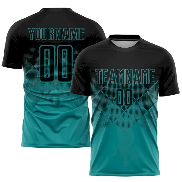 Custom Teal Black Sublimation Soccer Uniform Jersey EHK_32633284