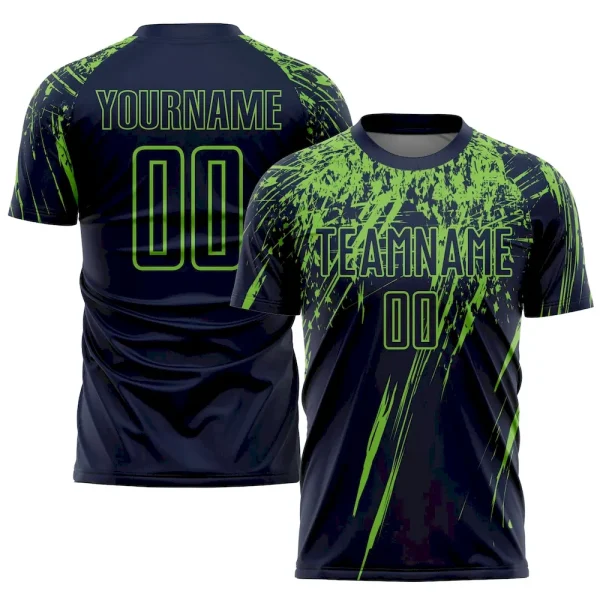 Custom Navy Neon Green Sublimation Soccer Uniform Jersey KUY_92049328