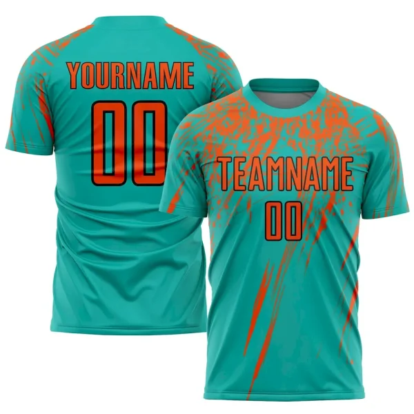 Custom Aqua Orange-Black Sublimation Soccer Uniform Jersey BGW_63533992