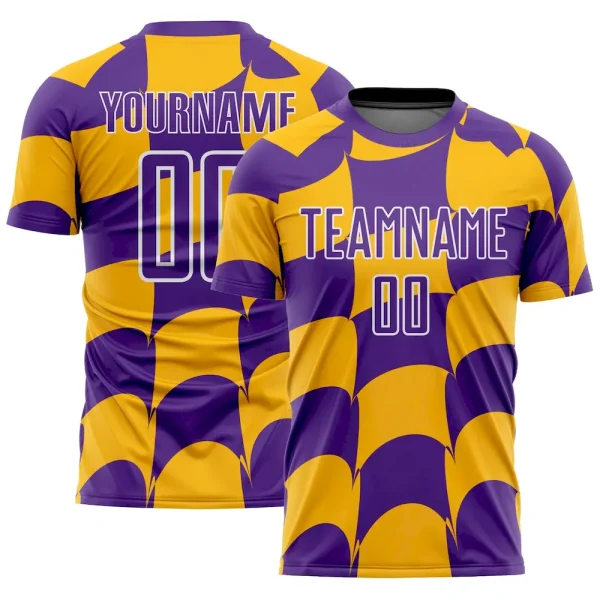 Custom Purple Gold-White Plaid Sublimation Soccer Uniform Jersey BDL_96525843