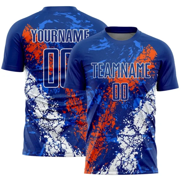 Custom Royal Orange-White Dripping Splatter Art Sublimation Soccer Uniform Jersey KPX_86065632
