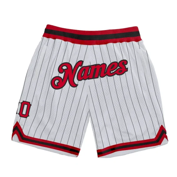 Custom White Black Pinstripe Red-Black Authentic Basketball Shorts PQY_56866691