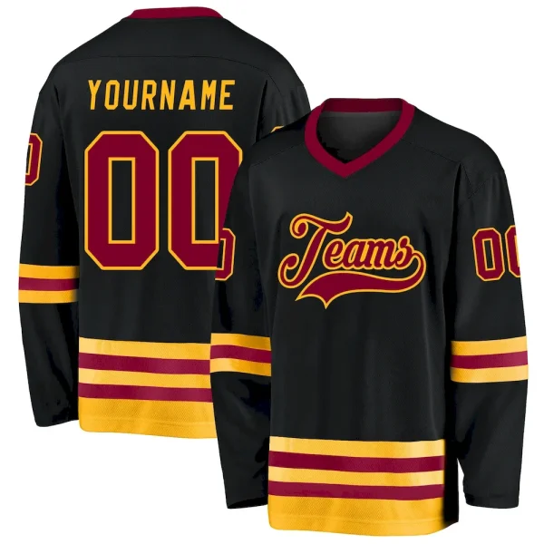 Custom Black Maroon-Gold Hockey Jersey AKX_68587256
