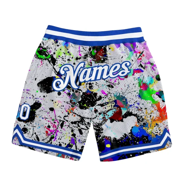 Custom Graffiti Pattern White-Royal 3D Authentic Basketball Shorts GIN_78506720