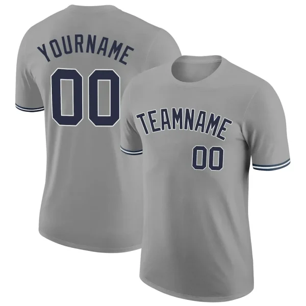 Custom Gray Navy-White Performance T-Shirt DWX_75248245