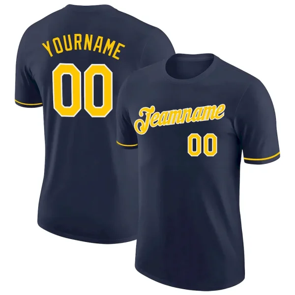 Custom Navy Gold-White Performance T-Shirt BFH_25525322